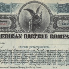 American Bicycle Company stock certificate specimen, 1902. Credit: Bob Kerstein, Scripophily.com