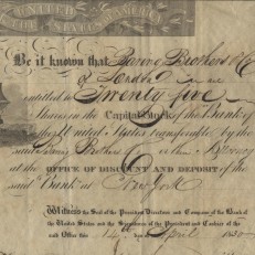 Second Bank of the United States bond issued to Baring Brothers & Co., 1830. Credit: Museum of American Finance