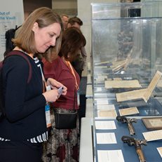 Visitor views Hamilton/Burr historic reproduction dueling pistols