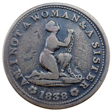 Am I Not a Woman and a Sister Anti-Slavery Token (obverse)