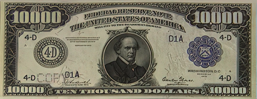 $10,000 bill featuring the portrait of Secretary of the Treasury Salmon P. Chase.