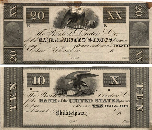 Unissued Second Bank of the US notes, Philadelphia.