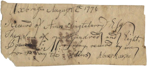Receipt for payment of militia soldier serving under General George Washington, 1776.