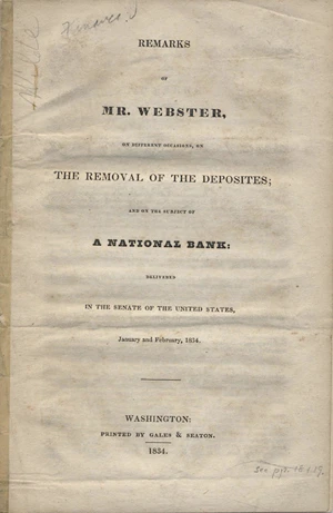 Speech on the Bank of the United States veto and its aftermath.