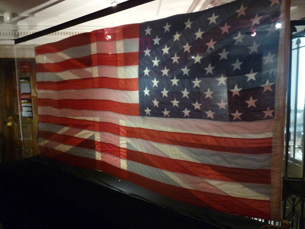 Flag from Carnegie’s Scotland estate, Skibo Castle, with stars and stripes on one side and Union Jack on the other.  Courtesy of the Andrew Carnegie Birthplace Museum.
