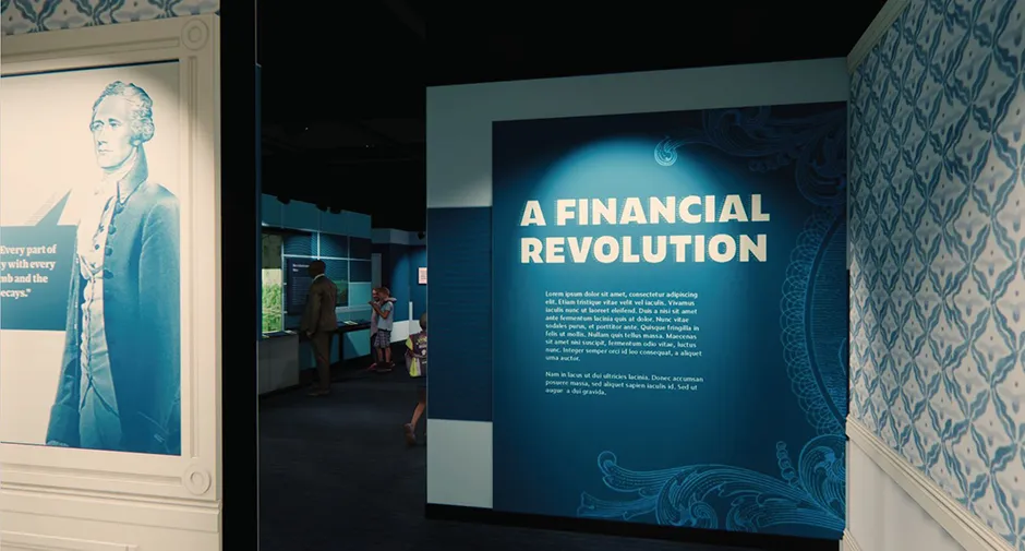 Rendering of the entrance to “A Financial Revolution” exhibit.