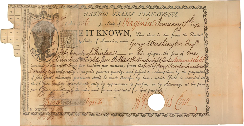 Bond dated January 17, 1792 and signed by President George Washington.