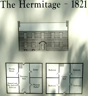 Elevation and plan of Jackson’s plantation mansion outside of Nashville during the final year of his presidency.
