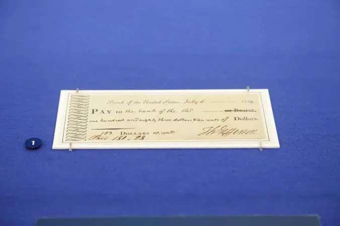 Thomas Jefferson check on the Bank of the United States, 1793
