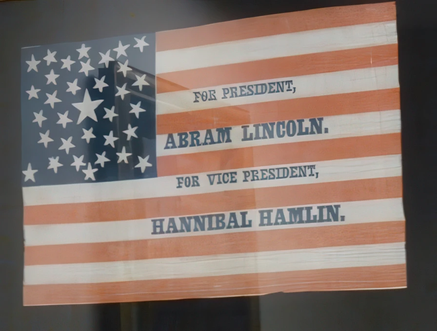 Campaign flag from Abraham Lincoln’s 1860 campaign. Courtesy of Mark Shenkman.