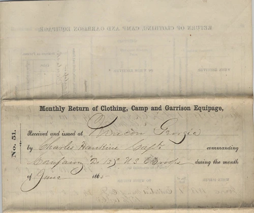 Monthly Return of Clothing, Camp and Garrison Equipage (receipt).