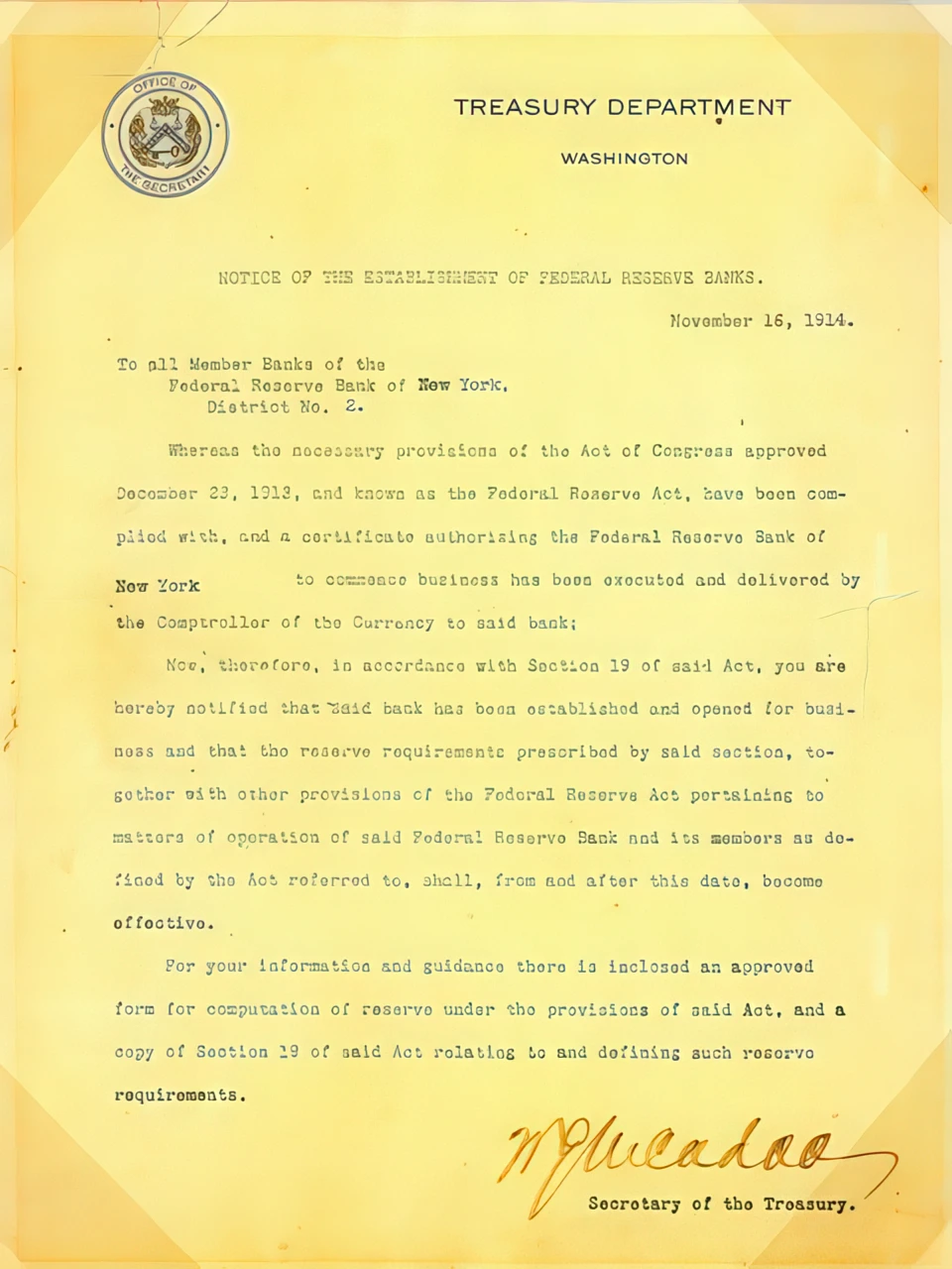 On loan from the Federal Reserve Bank of New York, Curating Section