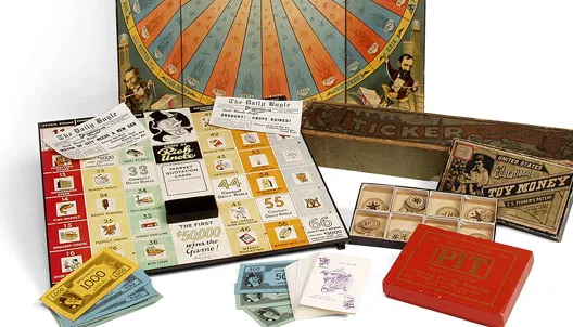 Games: The Museum’s collection includes a variety of finance-themed board games from the 19th through 21st centuries including Pitt, Messenger Boy and Rich Uncle.