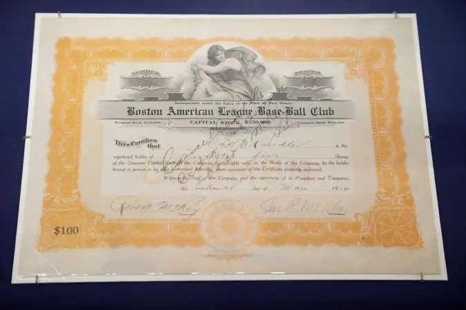 Boston American League Base-Ball Club (Boston Red Sox) stock certificate, 1912