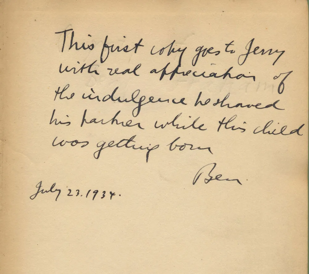 Inscription inside the first copy of the first edition of Benjamin Graham’s Security Analysis.  Inscribed by Graham to his business partner, Jerry Newman, it reads, “This first copy goes to Jerry with real appreciation...