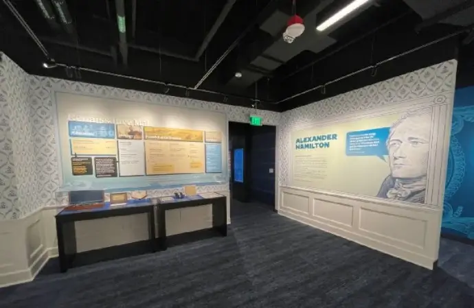 The “Alexander Hamilton Experience” features an AI-generated Hamilton and artifacts from the founding of the US financial system. 