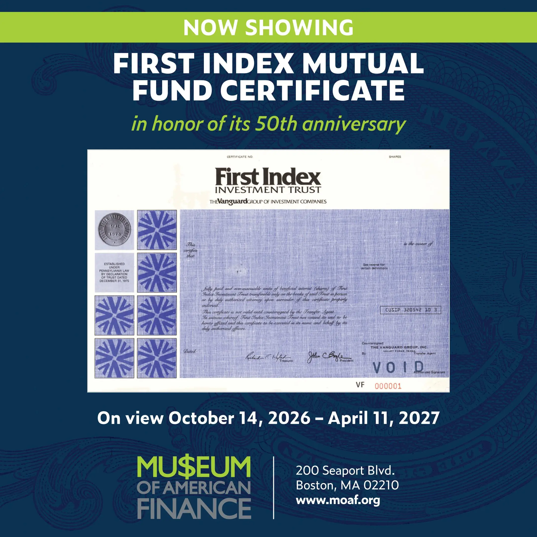Museum of American Finance to Mark the 50th Anniversary of the First Index Fund Available to Individual Investors
