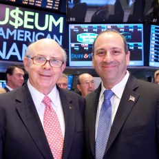 MoAF Chairman Richard Sylla and President David Cowen on the NYSE trading floor. Photo courtesy of Valerie Caviness.