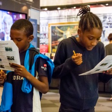 Fourth graders participate in Scavenger Hunt at Free Saturday launch event.